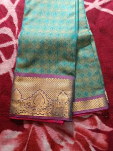 Beautiful Teal &amp; Gold Silk Saree
