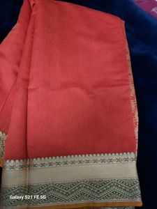 Beautiful Orange Saree with Gold Border