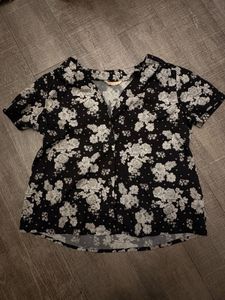 Black Floral Print Button-Up Shirt