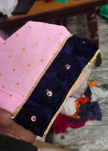 Pink Kurta with Dark Blue Trim
