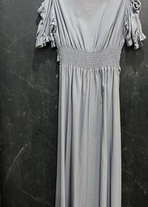 Grey Cold-Shoulder Midi Dress with Grommet Belt