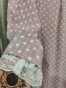 Chic Pink Polka Dot Top with Lace Trim