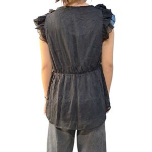 Chic Black Ruffled V-Neck Top
