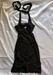 imported Black Halter Neck Cut-Out Maxi Dress