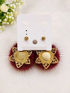 Unique Faux Fur &amp; Gold Star Earrings