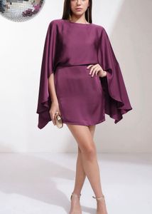 Elegant Purple Satin Cape Dress