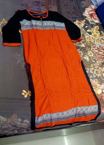 Orange long Kurta with Black Sleeves