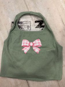 Cute Green Tank Top with Pink Bow