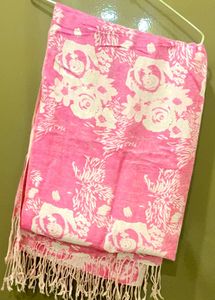 New Pink Floral Shawl with Tassels