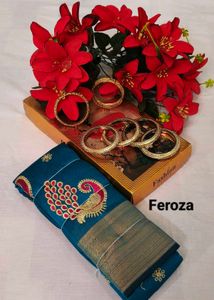 Feroza Embroidered Peacock Saree Zaree Patta