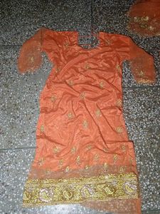 Orange  silk salwar kameez set with dupatta