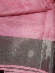 Pink Chanderi Silk Saree with Blouse Pi