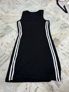 Sleeveless Black Dress with Side Stripes