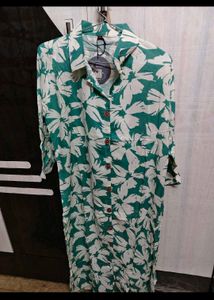 Green Floral Button-Up Shirt Dress
