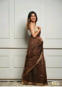 Elegant Brown Saree with Gold Border