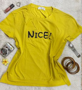 Yellow "Nice!" Graphic y2k T-Shirt