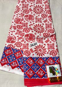 Red & White Elephant Print Mul Cotton Saree