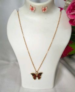 Cute Butterfly Metal Brown Necklace &amp; Earring Set