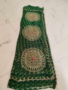 Embellished Green Bandhani saree