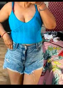 Blue Cropped Knit Top
