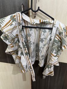 Tie Up White Printed Shrug