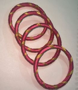 Pink &amp; Gold Thread Bangles (Set of 4)