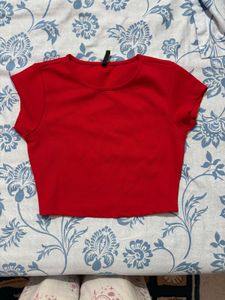 Red Basic Cropped T-Shirt