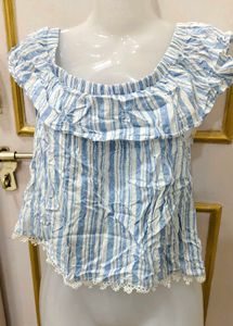 Blue Striped Off-Shoulder Top