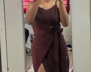 Maroon Wrap Dress with High Slit
