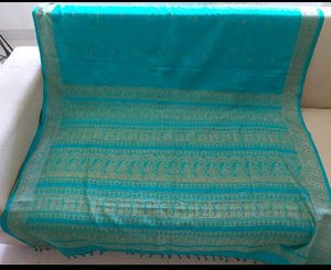 Blue pure silk baluchari inspired saree