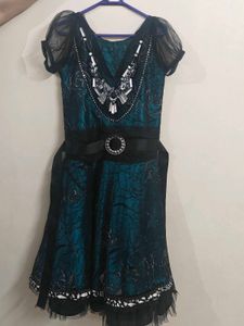 Designer Teal Embroidered Knee length Gown