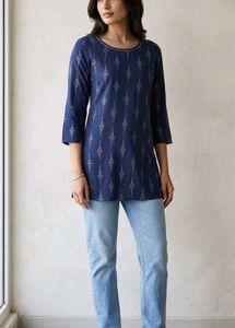 Navy Blue Printed Kurta