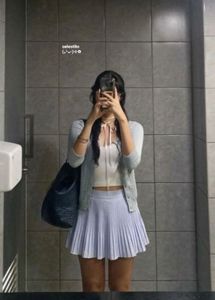 light blue pleated skirt