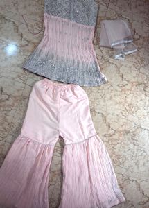 Pink &amp; Silver Sequined Kurta Set with Dupatta