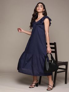 Ritu Kumar Navy Blue Ruffled Midi Dress