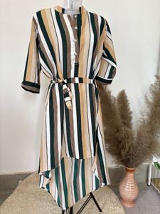 Striped High-Low Midi Dress