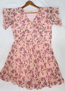 A- LINE Floral Pink Dress