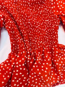 Red Heart Print Peplum Top