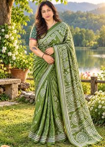 Beautiful Green Ethnic Gujrrati Stitched Saree