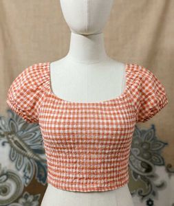 Cute Orange Gingham Tie Front Top