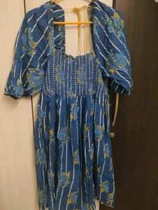 Boho Blue Floral Print Dress