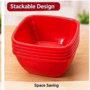 Red Plastic Bowl Set - 6 Pcs