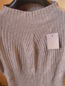 New Korean Ribbed Mock Neck Long Sleeve Top