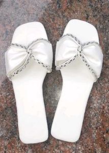 Elegant White Bow Slides