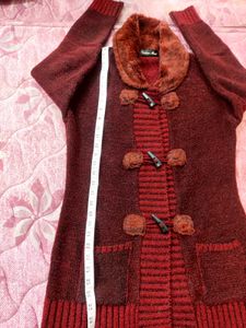 Burgundy Knit Coat For Women ❤️
