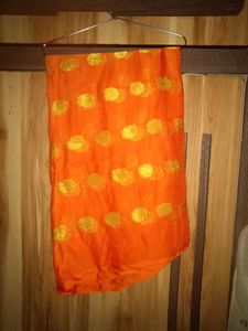 Vibrant Orange Saree with Gold Dots
