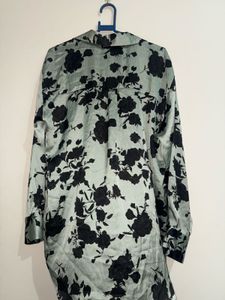 ZARA Oversized Satin Floral Button-Up Shirt