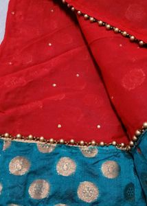 Red &amp; Teal Saree With Blouse
