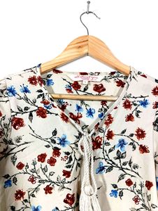 Floral Print Tassel Blouse