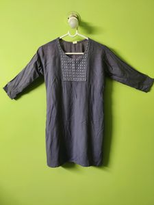 🔥Buy1get1🔥Grey Classic Cotton Kurta Top✅